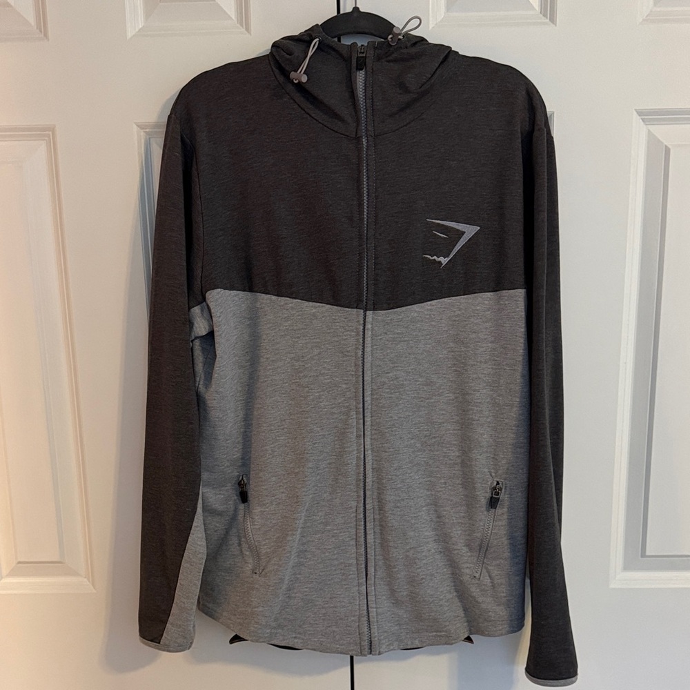 Gymshark Two-Tone Dark Charcoal and Light Gray Full-Zip Hoodie
